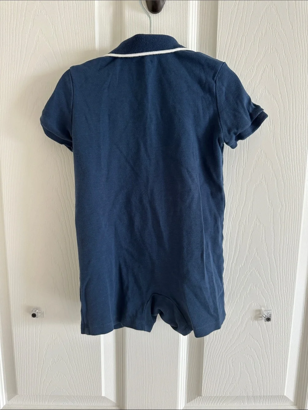 Ralph Lauren Navy Blue Polo Snap Romper with White Pony